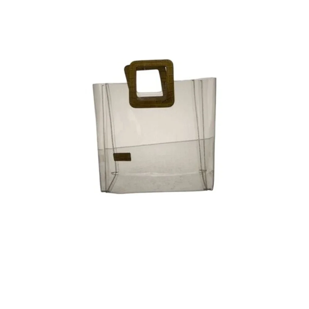 Staud PVC Shirley Tote‎ Bag Women Clear Olive Green Good Croc Embossed Leather